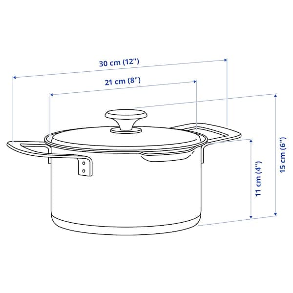 Ikea HEMKOMST - Pot with lid, stainless steel/glass, 3 l