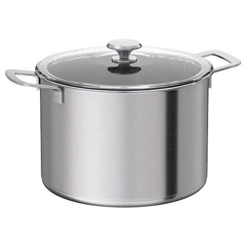 HEMKOMST - Pot with lid, stainless steel/glass, 10 l