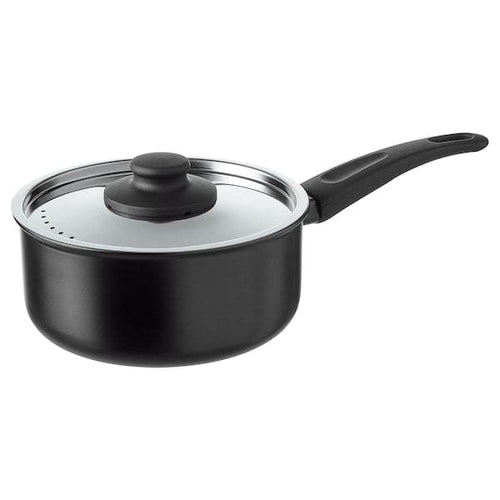HEMLAGAD - Saucepan with lid, black, 2 l
