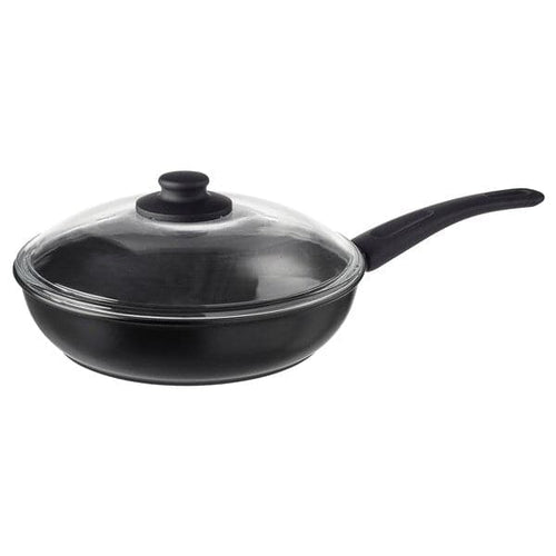 HEMLAGAD - Sauté pan with lid, black, 26 cm