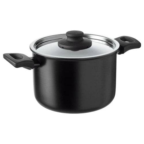 HEMLAGAD - Pot with lid, black, 3 l