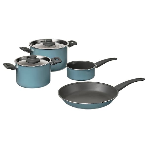 HEMLAGAD - 6-piece cookware set, grey/grey-blue - best price from Maltashopper.com 90558744