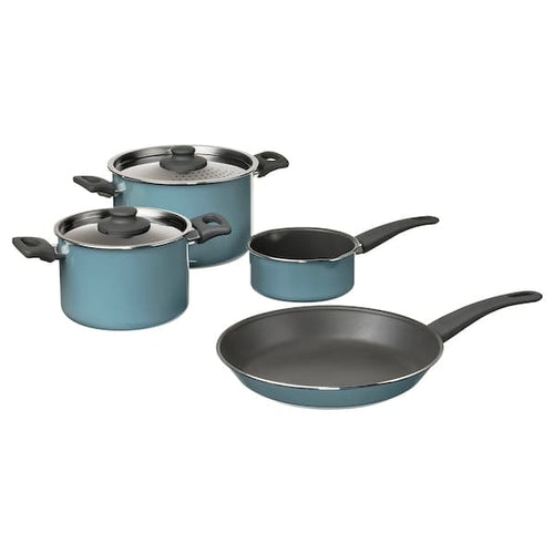 HEMLAGAD - 6-piece cookware set, grey/grey-blue
