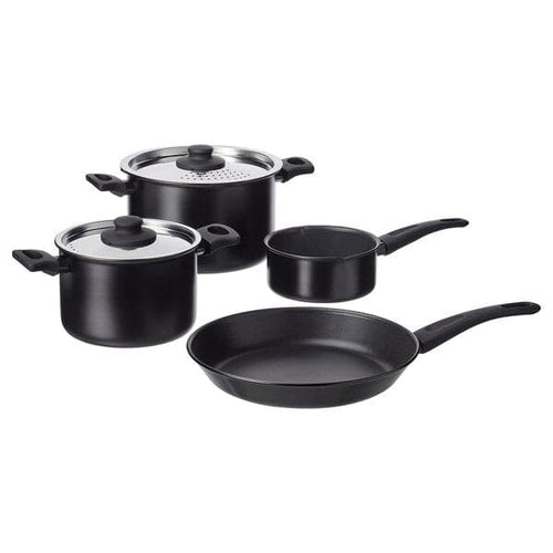 HEMLAGAD - 6-piece cookware set, black