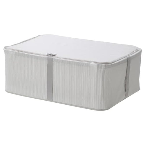 HEMMAFIXARE - Storage case, fabric striped/white/grey, 34x51x19 cm