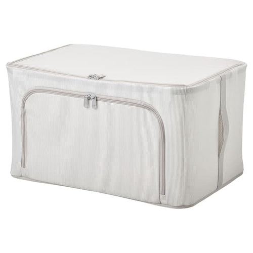 HEMMAFIXARE - Storage case, fabric striped/white/grey, 34x51x28 cm