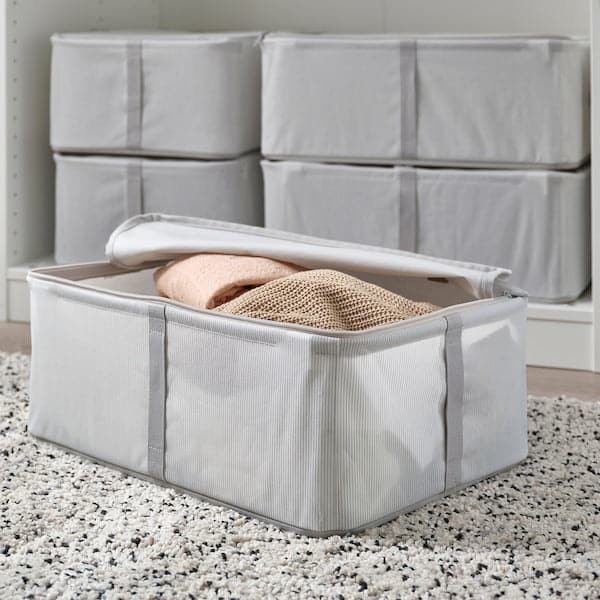 HEMMAFIXARE - Storage case, fabric striped/white/grey, 34x51x19 cm - best price from Maltashopper.com 90503921