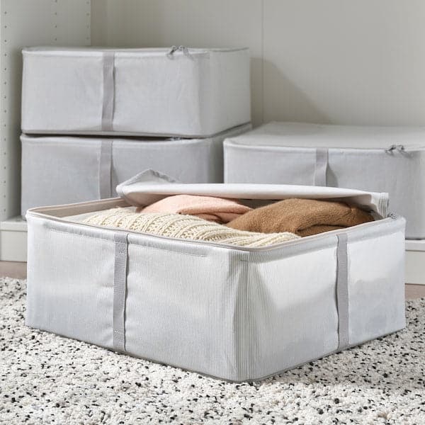 HEMMAFIXARE - Storage case, fabric striped/white/grey, 44x51x19 cm - best price from Maltashopper.com 20503910