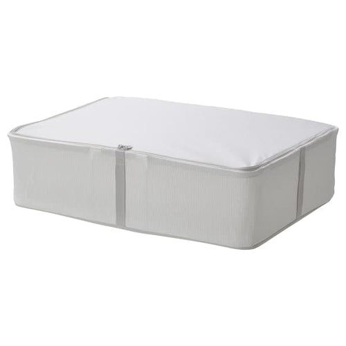 HEMMAFIXARE - Storage case, fabric striped/white/grey, 69x51x19 cm