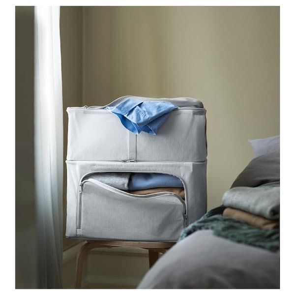 Ikea HEMMAFIXARE - Storage case, fabric striped/white/grey, 34x51x19 cm