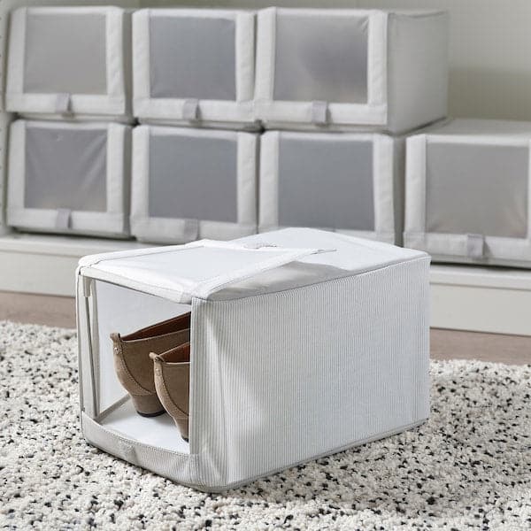 HEMMAFIXARE - Shoe box, fabric striped/white/grey, 23x34x19 cm - best price from Maltashopper.com 40503914