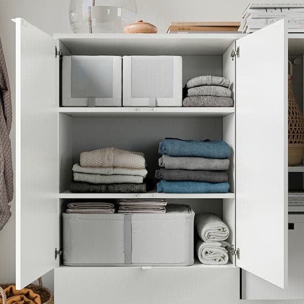 Ikea HEMMAFIXARE - Shoe box, fabric striped/white/grey, 23x34x19 cm