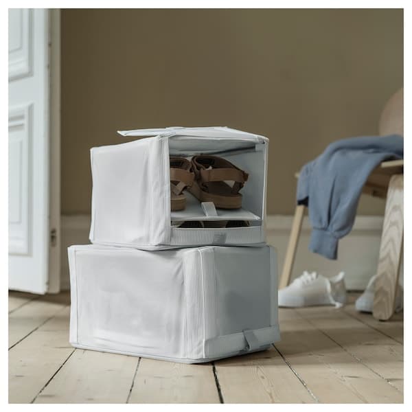 HEMMAFIXARE - Shoe box, fabric striped/white/grey, 23x34x19 cm - best price from Maltashopper.com 40503914