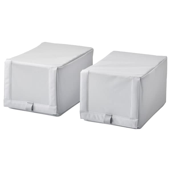 HEMMAFIXARE - Shoe box, fabric striped/white/grey, 23x34x19 cm - best price from Maltashopper.com 40503914