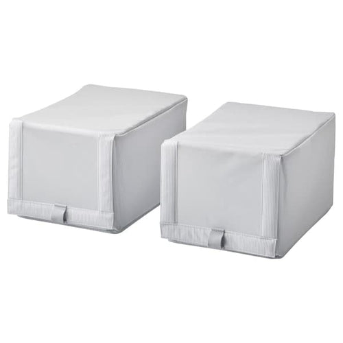 HEMMAFIXARE - Shoe box, fabric striped/white/grey, 23x34x19 cm