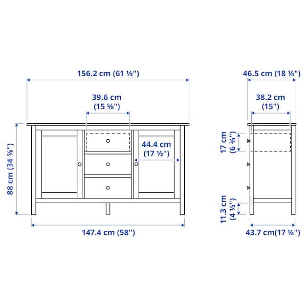 Ikea HEMNES - Sideboard, white stain/light brown, 157x88 cm