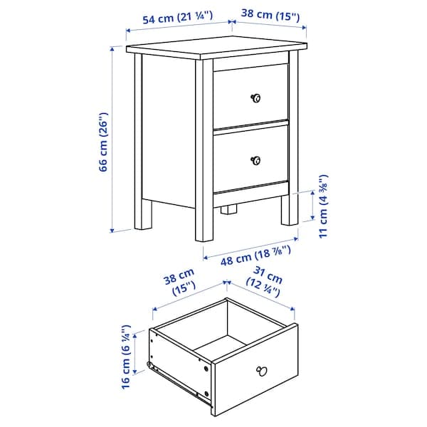 Ikea HEMNES - Chest of 2 drawers, grey stained, 54x66 cm