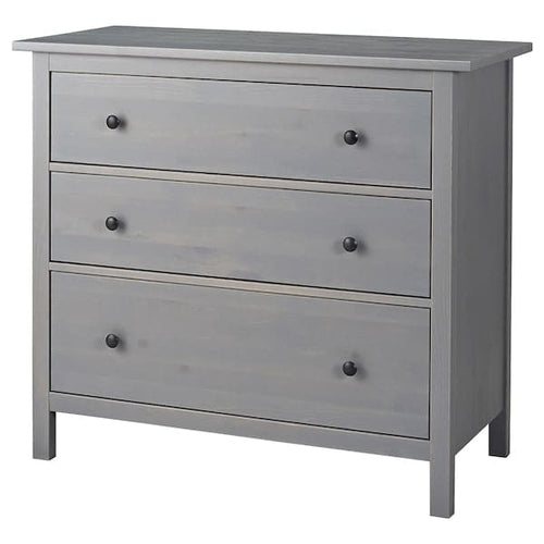 HEMNES - Chest of 3 drawers, grey stained, 108x96 cm