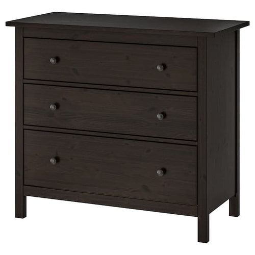 HEMNES Chest of drawers with 3 drawers - brown-black 108x96 cm