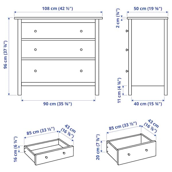 HEMNES Chest of drawers with 3 drawers - brown-black 108x96 cm - best price from Maltashopper.com 80424750