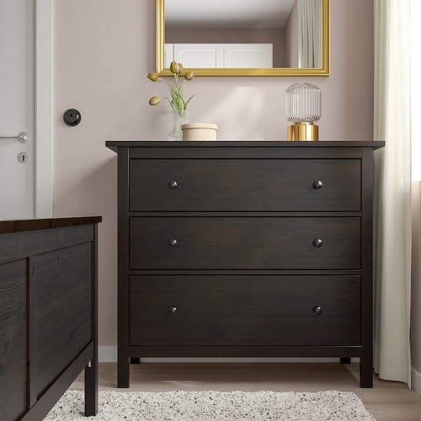 HEMNES Chest of drawers with 3 drawers - brown-black 108x96 cm - best price from Maltashopper.com 80424750