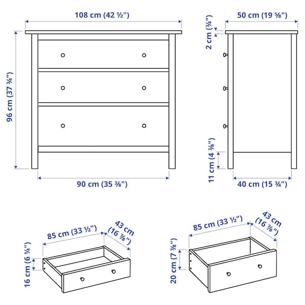 HEMNES - Chest of 3 drawers, white stain, 108x96 cm - Premium Hardware Accessories from Ikea - Just €284.99! Shop now at Maltashopper.com
