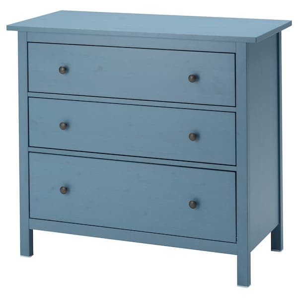 HEMNES - Chest of 3 drawers, blue stain, 108x96 cm - best price from Maltashopper.com 30573950