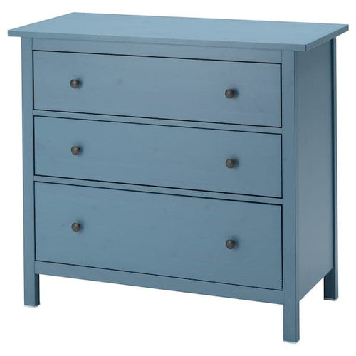 HEMNES - Chest of 3 drawers, blue stain, 108x96 cm