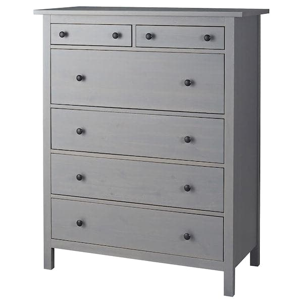 HEMNES - Chest of 6 drawers, grey stained, 108x131 cm - best price from Maltashopper.com 80392462