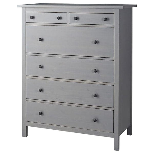 HEMNES - Chest of 6 drawers, grey stained, 108x131 cm
