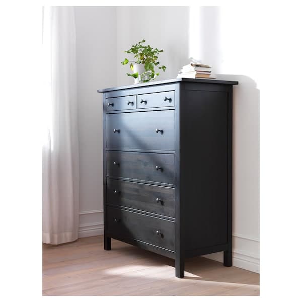 HEMNES Chest of drawers with 6 drawers - brown-black 108x131 cm , 108x131 cm - best price from Maltashopper.com 60239268