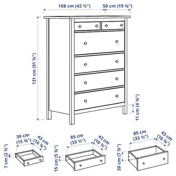 HEMNES Chest of drawers with 6 drawers - brown-black 108x131 cm , 108x131 cm - best price from Maltashopper.com 60239268