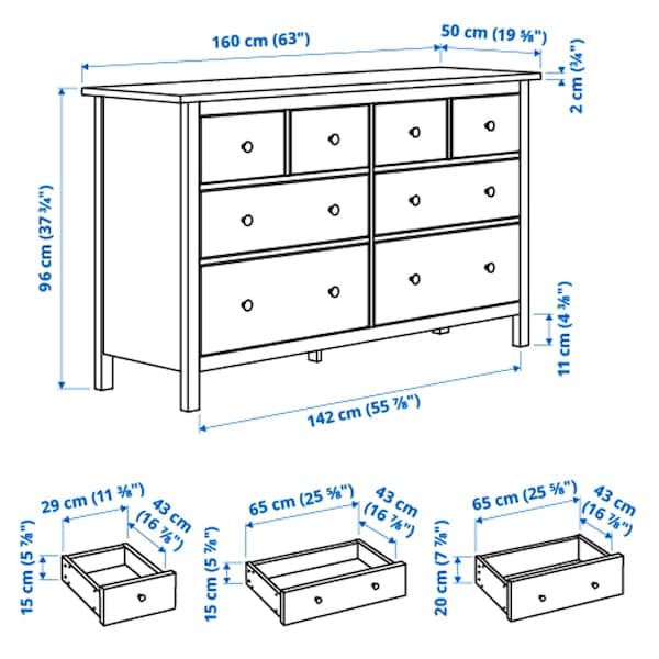 HEMNES Chest of drawers with 8 drawers - brown-black 160x96 cm , 160x96 cm - best price from Maltashopper.com 40239274
