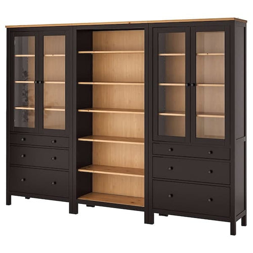 HEMNES - Storage combination w doors/drawers, black-brown/light brown, 270x197 cm