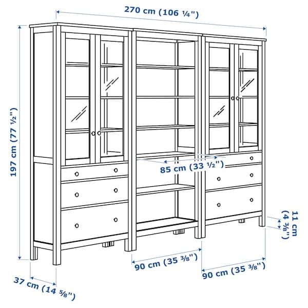 HEMNES - Storage combination w doors/drawers, white stain/light brown, 270x197 cm - best price from Maltashopper.com 09384051