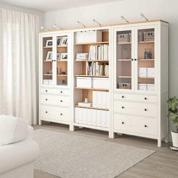 HEMNES - Storage combination w doors/drawers, white stain/light brown, 270x197 cm - best price from Maltashopper.com 09384051