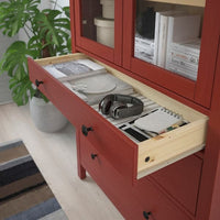 HEMNES - Storage combination w doors/drawers, red stained/light brown stained, 180x197 cm - best price from Maltashopper.com 99494837