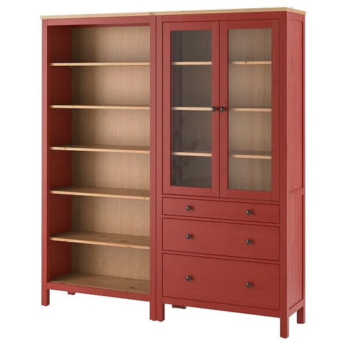 HEMNES - Storage combination w doors/drawers, red stained/light brown stained, 180x197 cm