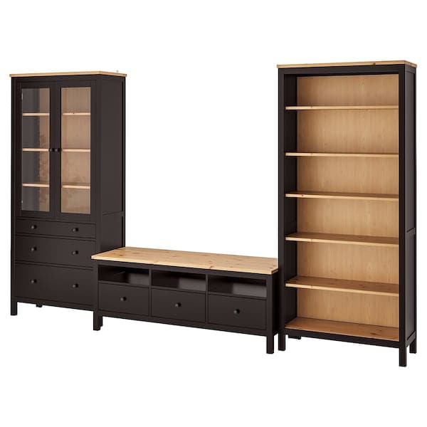 Ikea HEMNES - TV storage combination, black-brown/light brown clear glass, 326x197 cm
