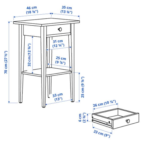 Ikea HEMNES - Bedside table, black-brown , 46x35 cm