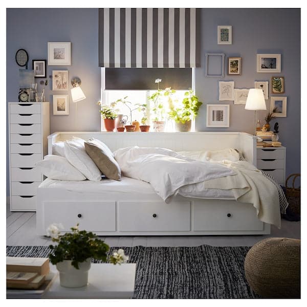 Ikea HEMNES - Sofa bed/3 drawers/2 mattresses, white/Åfjäll rigid, , 80x200 cm