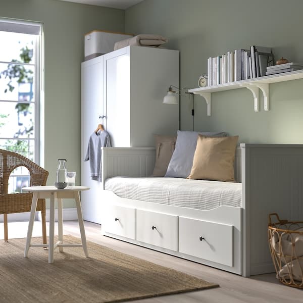 HEMNES - Sofa bed/3 drawers/2 mattresses, white/Åfjäll rigid, , 80x200 cm - best price from Maltashopper.com 99521497