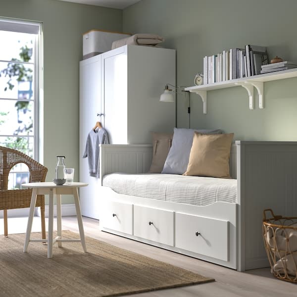 Ikea HEMNES - Sofa bed/3 drawers/2 mattresses, white/Åfjäll rigid, , 80x200 cm