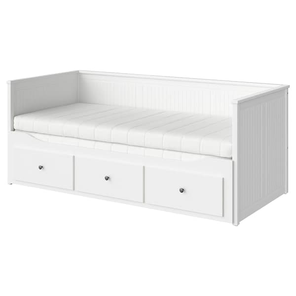 Ikea HEMNES - Sofa Bed/3 drawers/2 mattresses, white/Åfjäll semi-rigid, ,