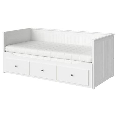 HEMNES - Sofa Bed/3 drawers/2 mattresses, white/Åfjäll semi-rigid, ,