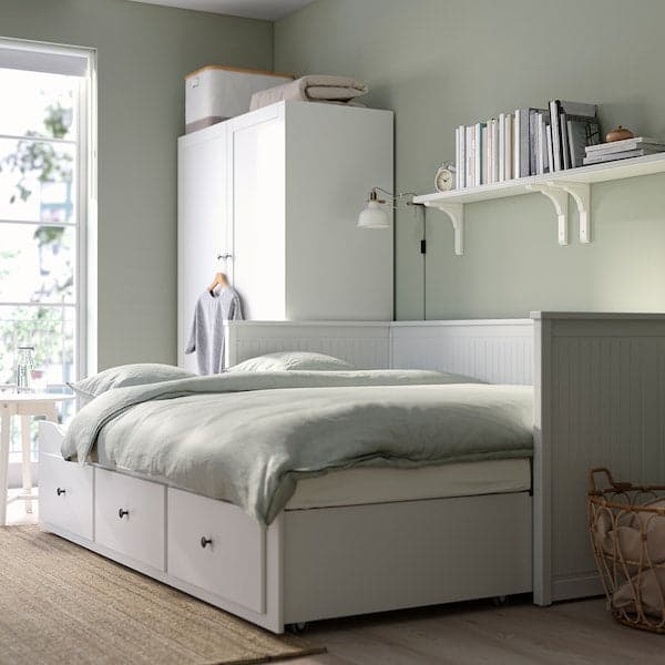 HEMNES Bed sofa/3 drawers/2 mattresses - white/Vannareid extra rigid 80x200 cm , - best price from Maltashopper.com 09390962