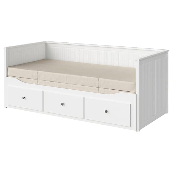 HEMNES Bed sofa/3 drawers/2 mattresses - white/Vannareid extra rigid 80x200 cm , - best price from Maltashopper.com 09390962