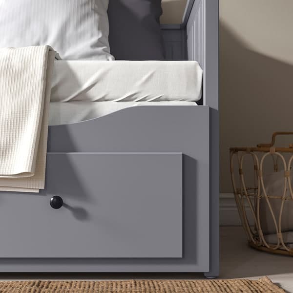 HEMNES - Sofa bed/3 drawers/2 mattresses, grey/Åfjäll rigid, , 80x200 cm - best price from Maltashopper.com 79521479