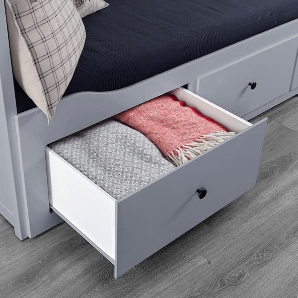 HEMNES - Sofa bed/3 drawers/2 mattresses, grey/Åfjäll semi-rigid, , 80x200 cm - best price from Maltashopper.com 19521482