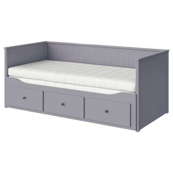 Ikea HEMNES - Sofa bed/3 drawers/2 mattresses, grey/Åfjäll semi-rigid, , 80x200 cm